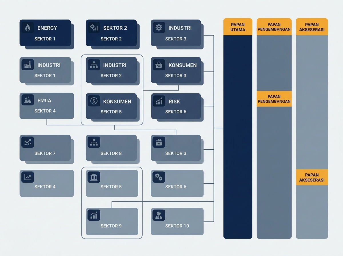 Diagram pengelompokan sektor dan papan pencatatan bursa